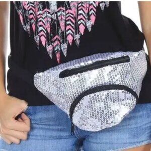 Tipsy Elves Extreme 80's X80® Retro Shiny Silver Sequin Fanny Pack, NWT